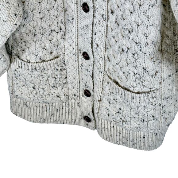 Celtic Country Men's Medium Cream 100% Wool Round Neck Cardigan Sweater Ireland - Picture 11 of 13